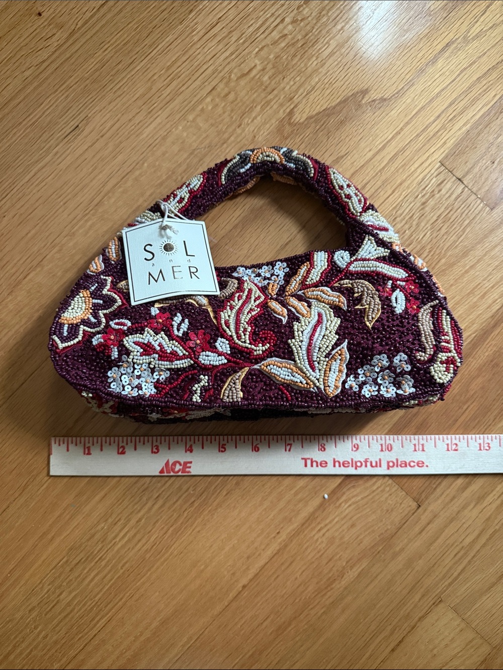 ❇️NWT❇️ SOL and MER Fall Beaded Mini Top-Handle Bag in Burgundy Floral - Picture 9 of 11